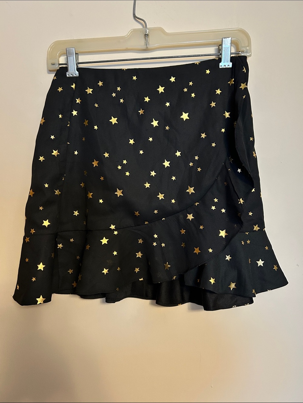 Altar'd State black skirt/gold stars back zip wrap around look size S new/tag